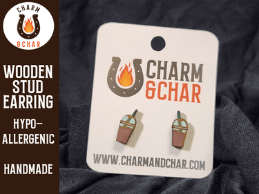 Iced Coffee Wood Stud Earrings - Food Fashion Earring - Stud Earring - Charm and Char